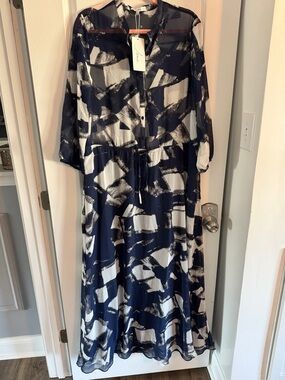 Lenn Navy & White Printed Maxi Dress